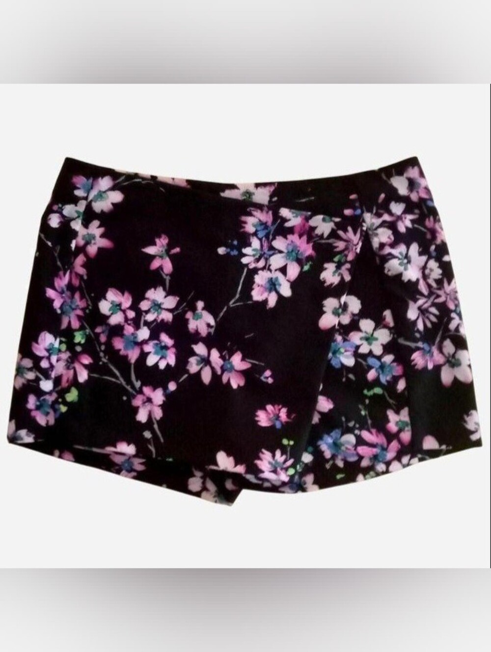 Black Floral Mini Skirt with Built-in Shorts Skort Spring Summer Bloom Print